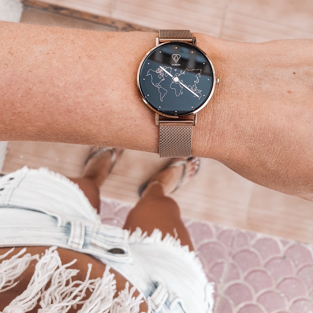 Neptune Rose Gold World Map Watch