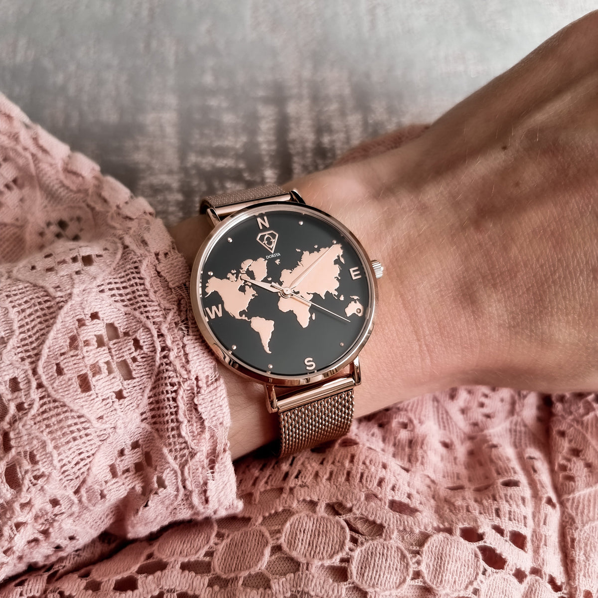 Asteria Rose Gold World Map Watch