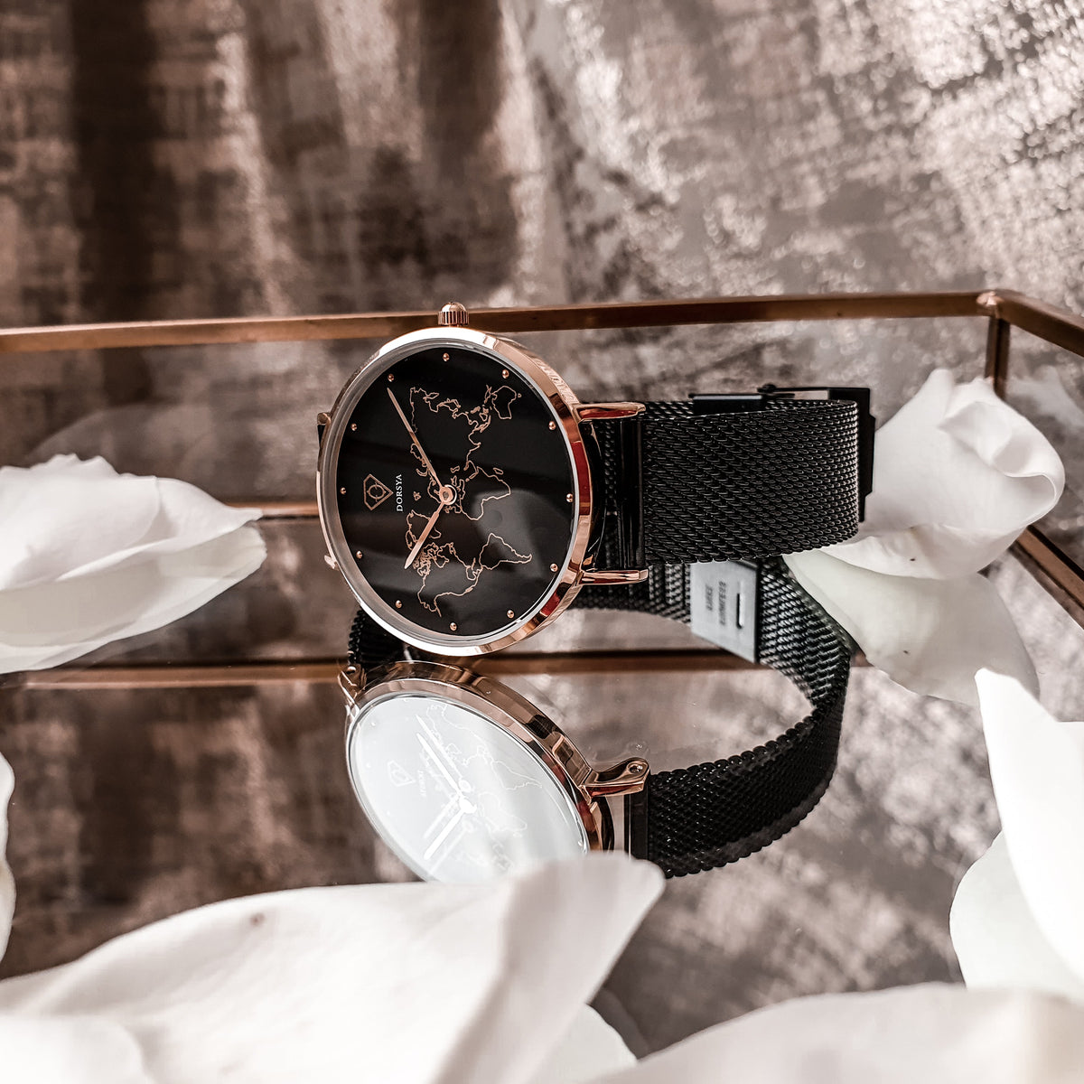 Fortuna Rose Gold World Map Watch