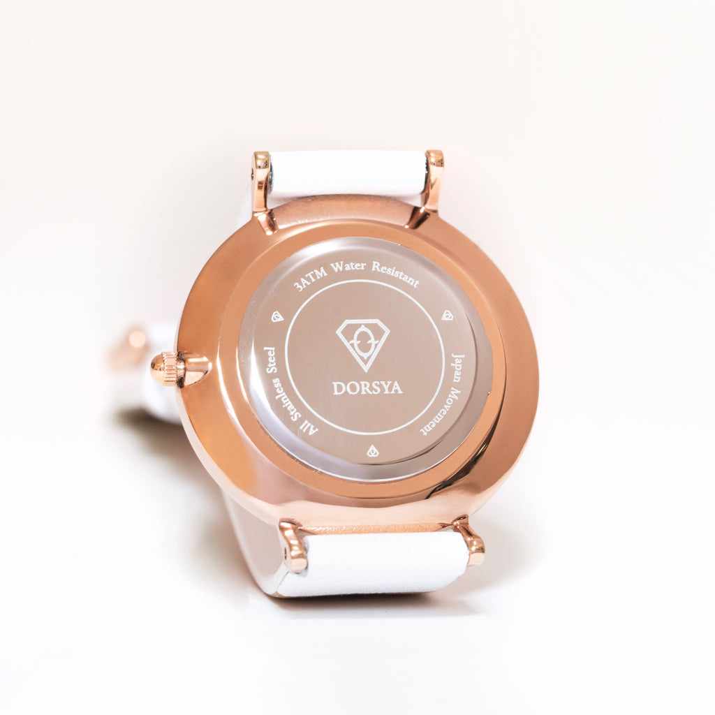 Apollo Rose Gold World Map Watch with White Leather Strap