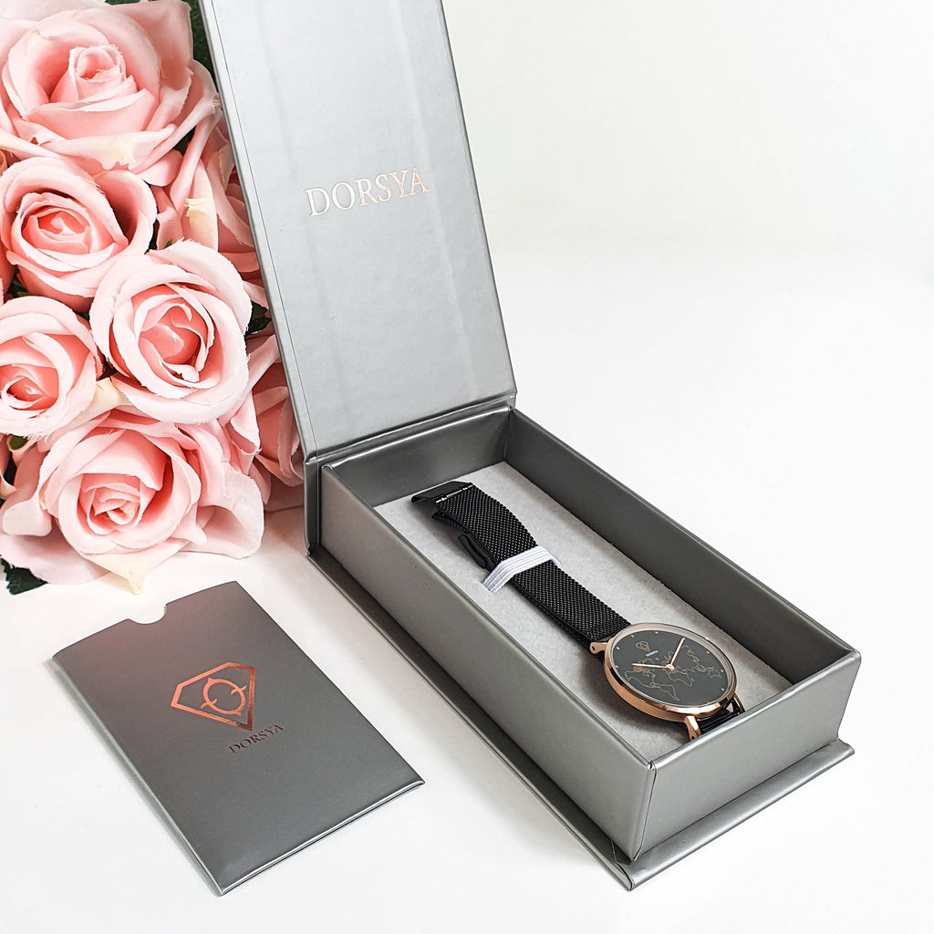 Fortuna Rose Gold World Map Watch