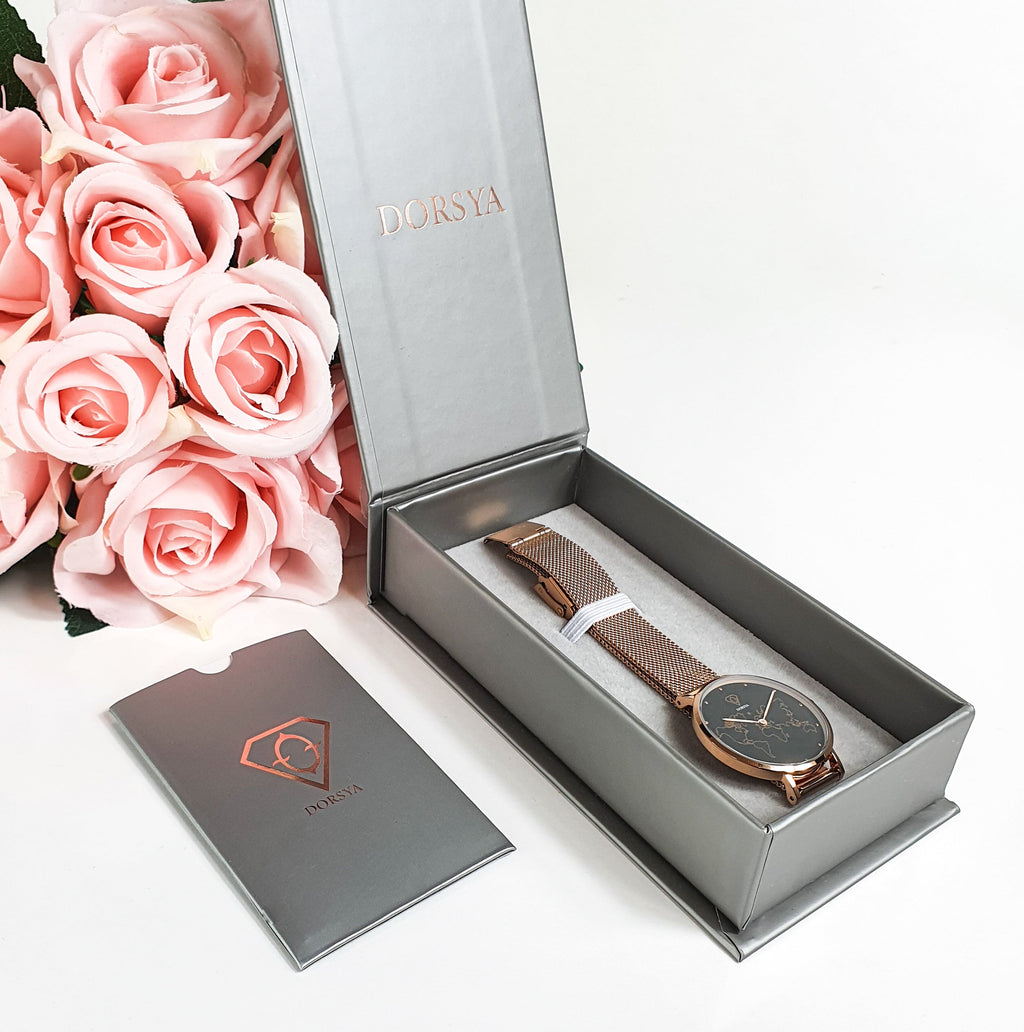 Neptune Rose Gold World Map Watch
