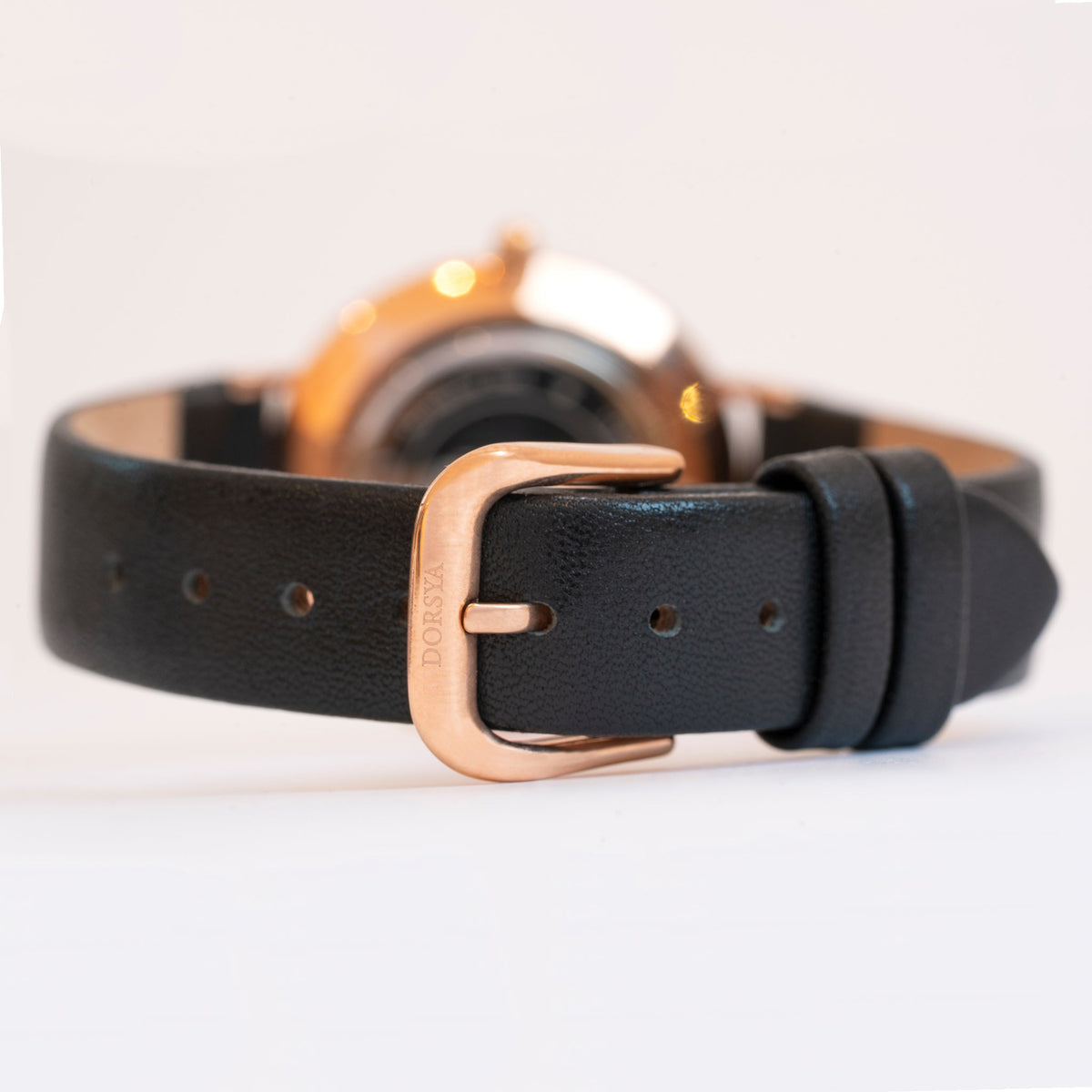Mercury Rose Gold World Map Watch with Black Leather Strap
