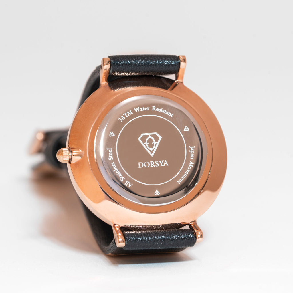 Mercury Rose Gold World Map Watch with Black Leather Strap