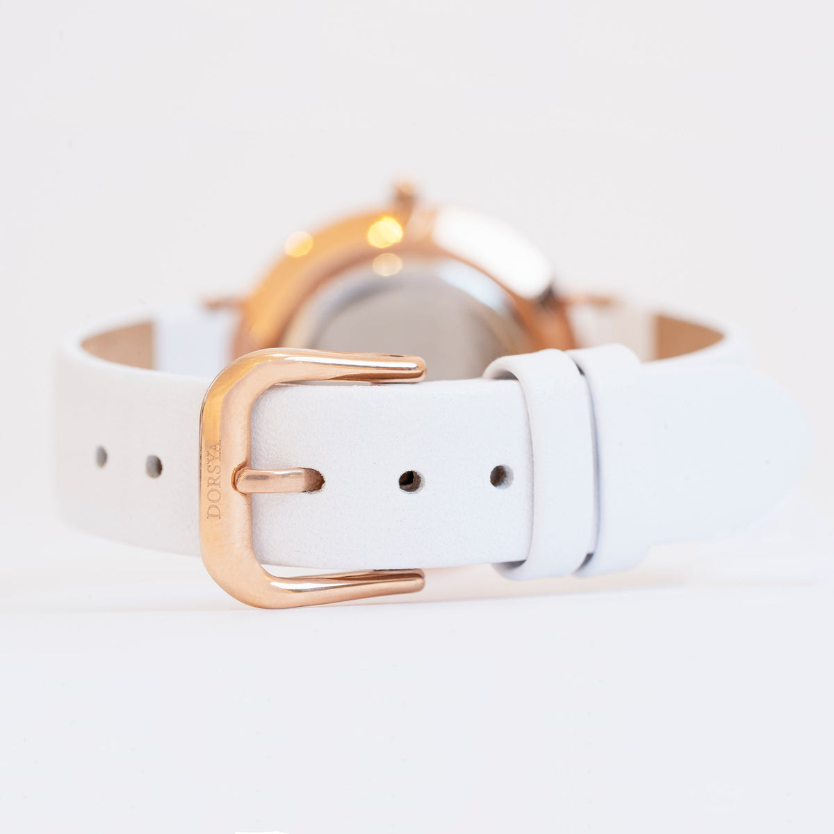 Apollo Rose Gold World Map Watch with White Leather Strap
