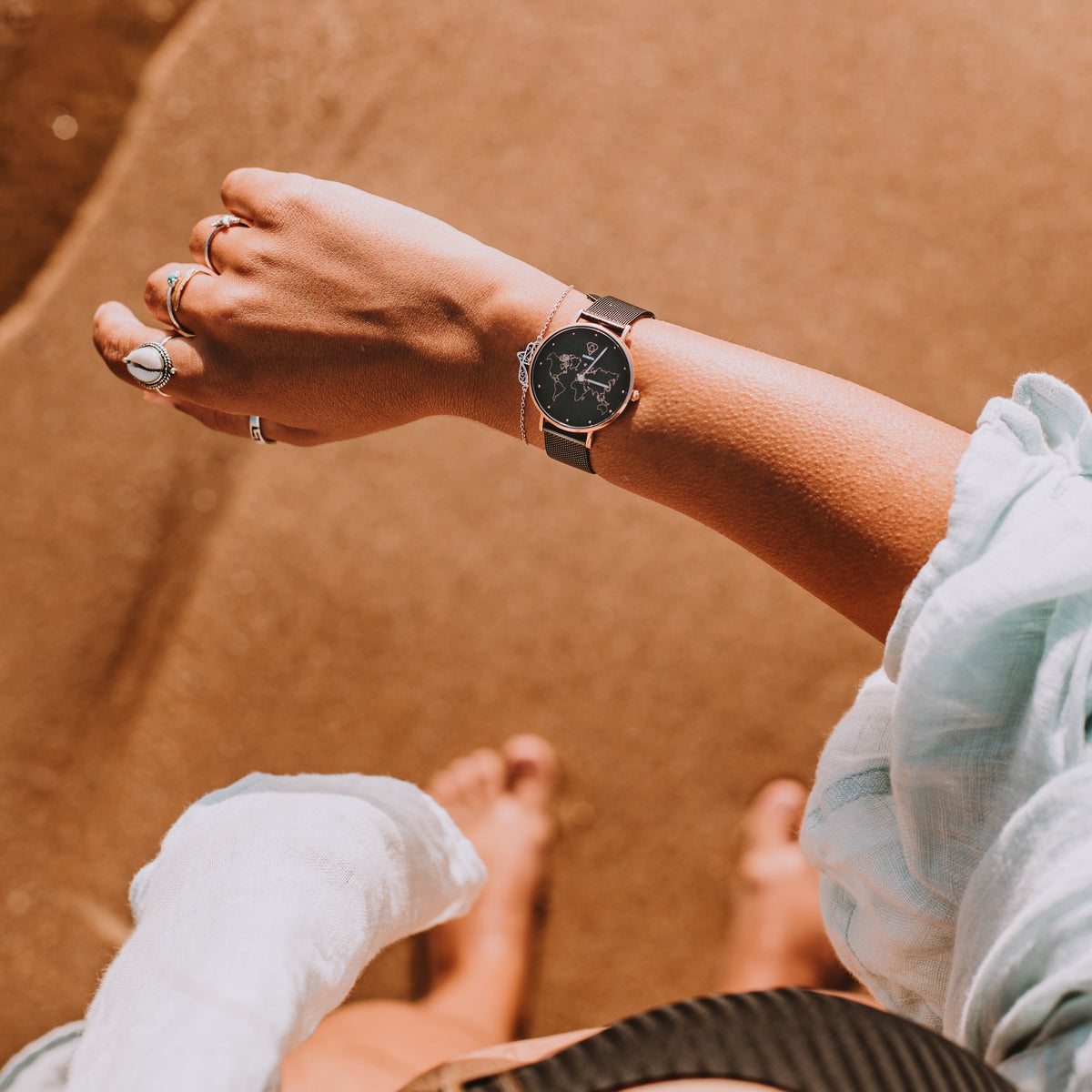 Fortuna Rose Gold World Map Watch