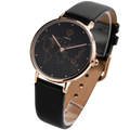 Mercury Rose Gold World Map Watch with Black Leather Strap