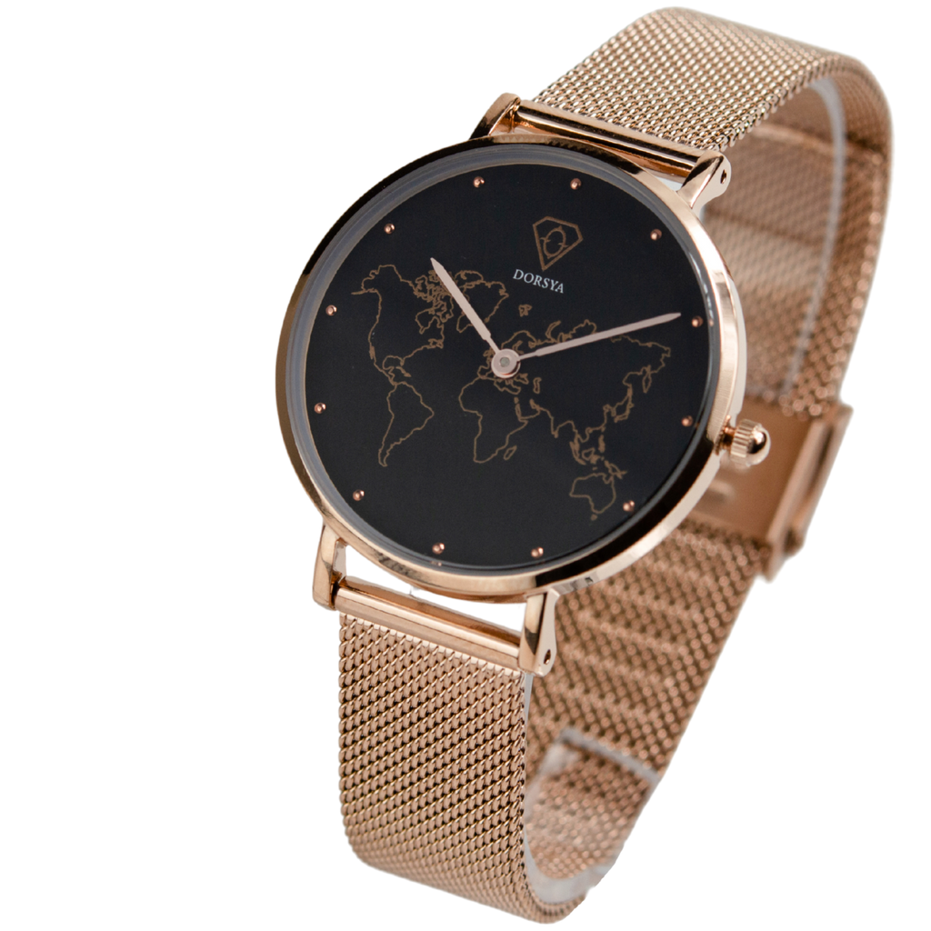 Neptune Rose Gold World Map Watch