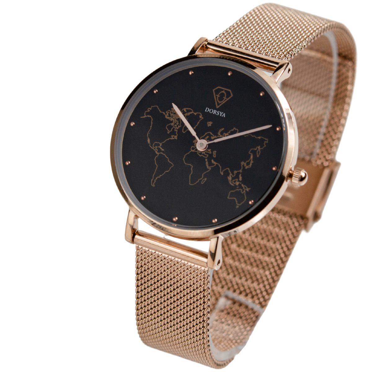 Neptune Rose Gold World Map Watch