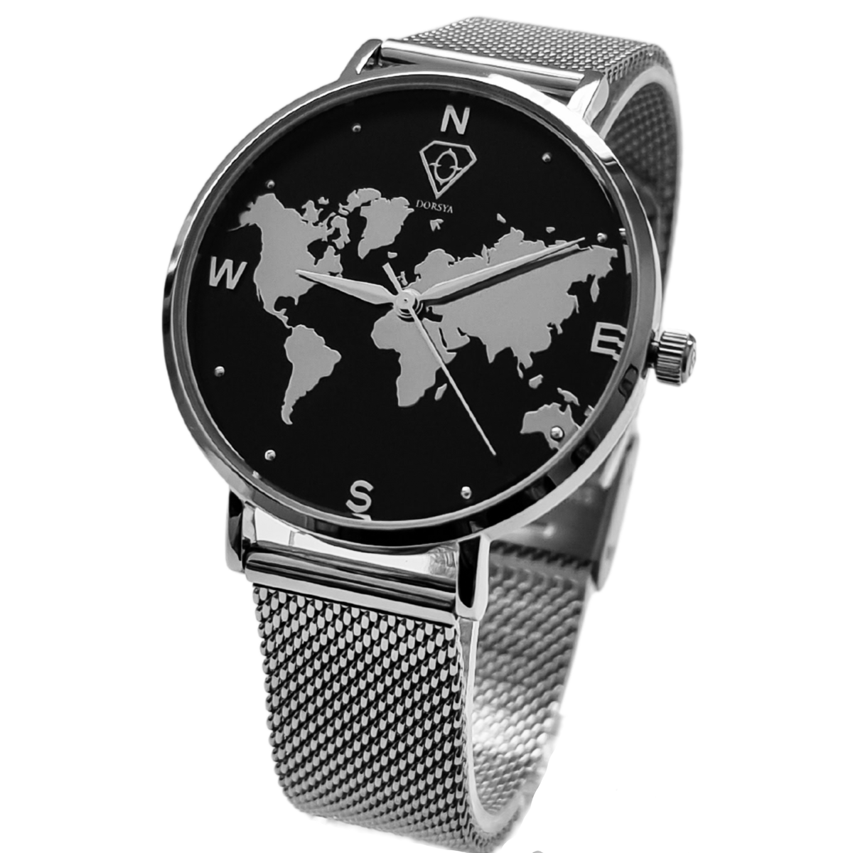 Selene Silver World Map Watch