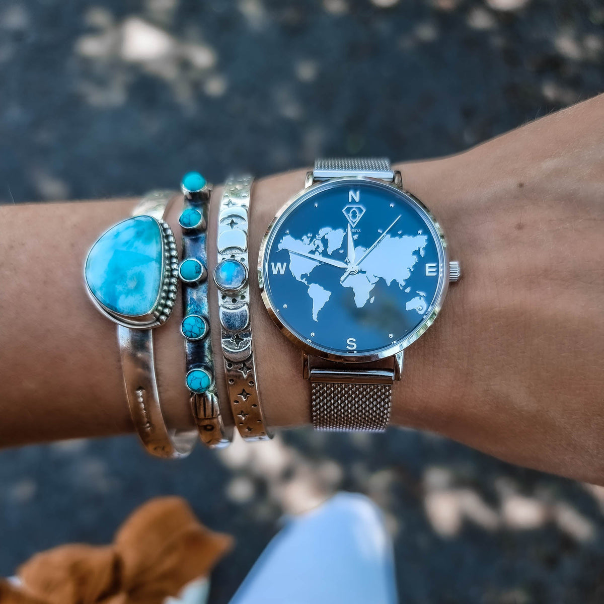 Selene Silver World Map Watch