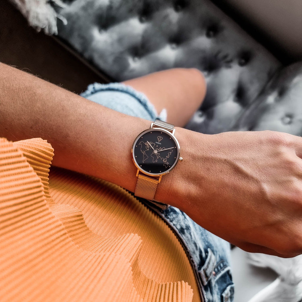 Neptune Rose Gold World Map Watch