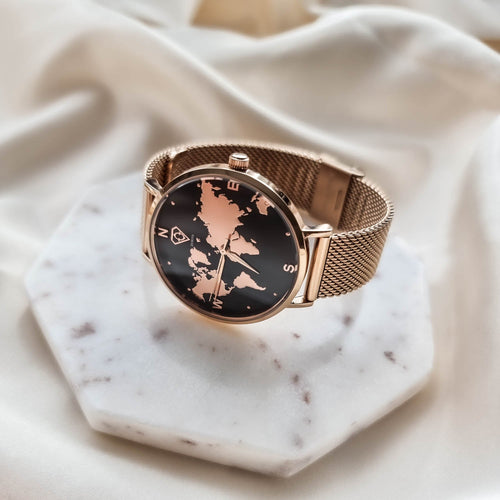 Asteria Rose Gold World Map Watch