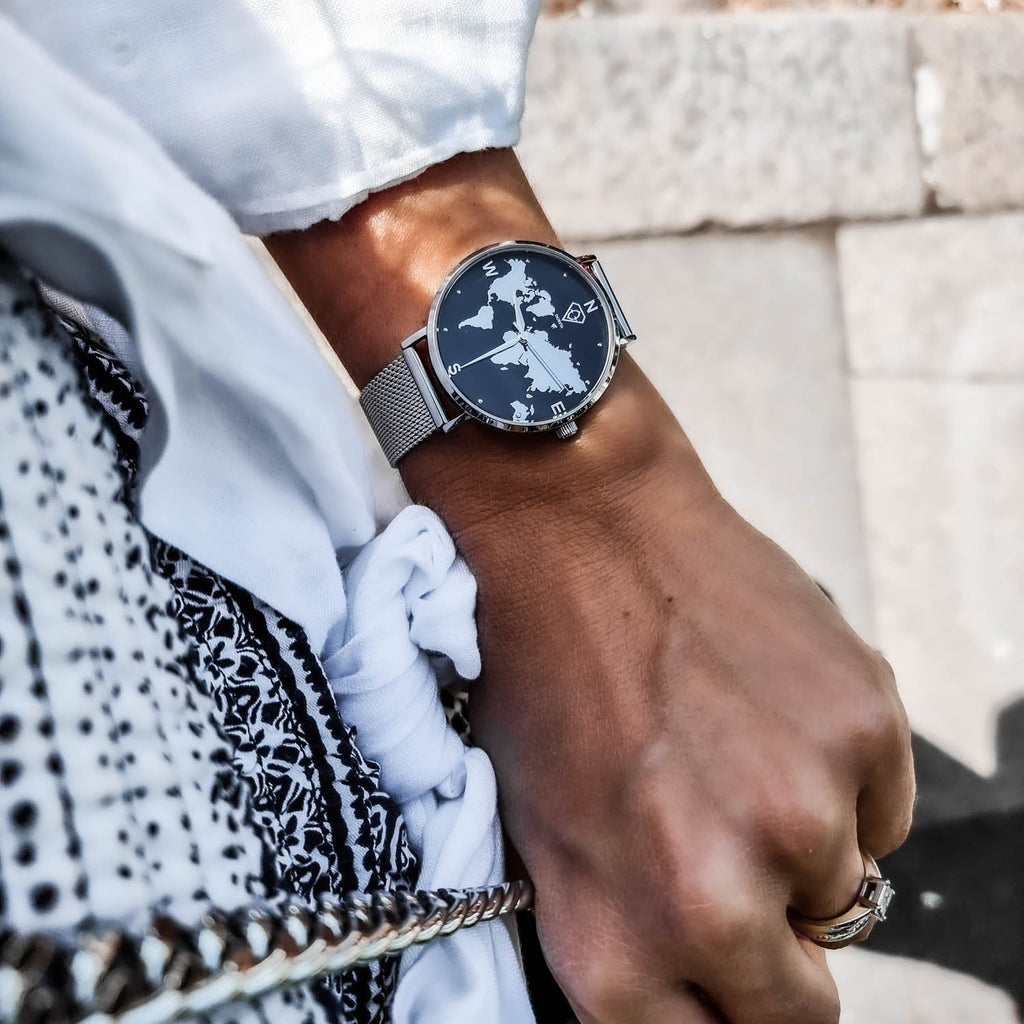 Selene Silver World Map Watch