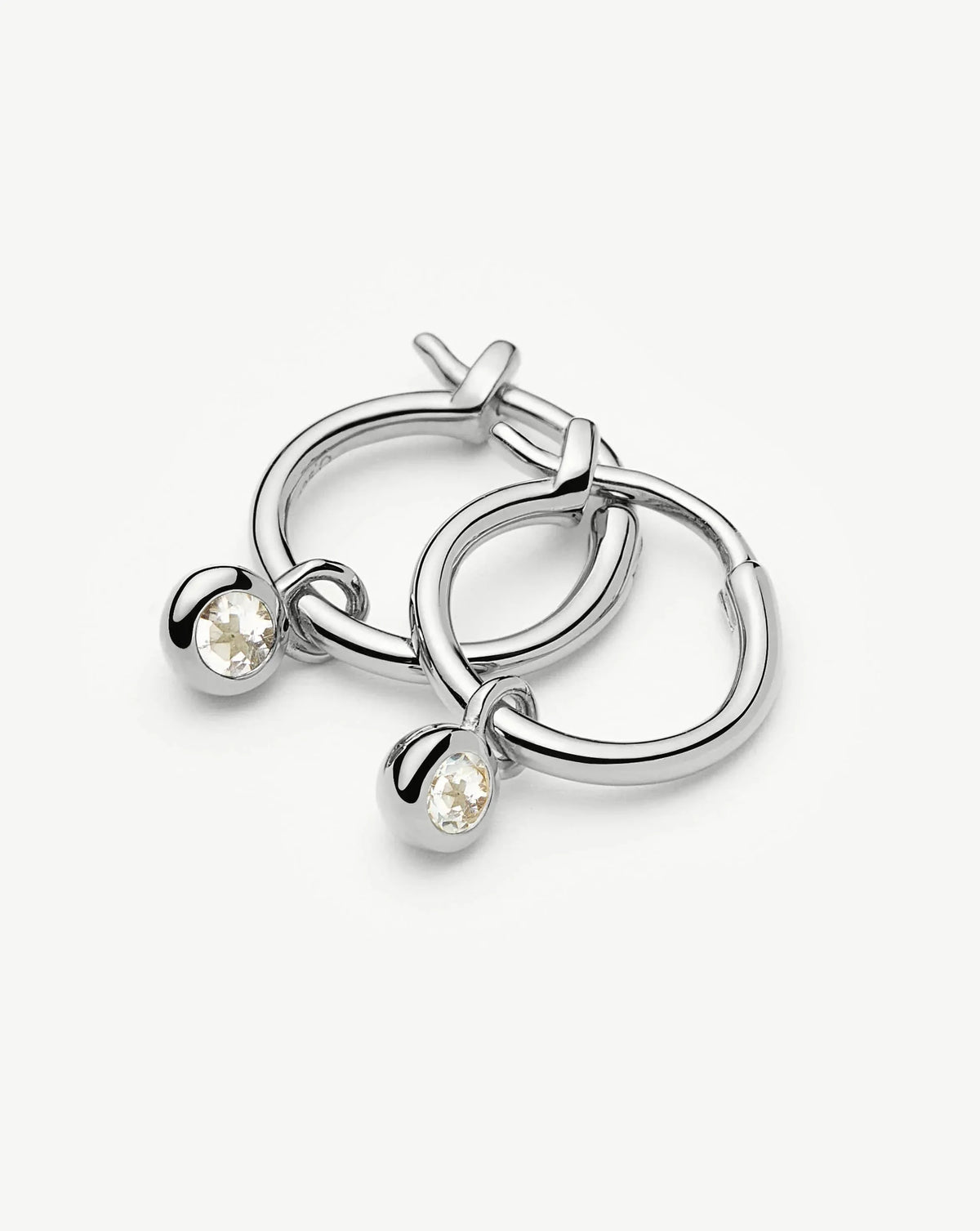 April Birthstone Mini Charm Hoop Earrings | Silver Plated/Crystal