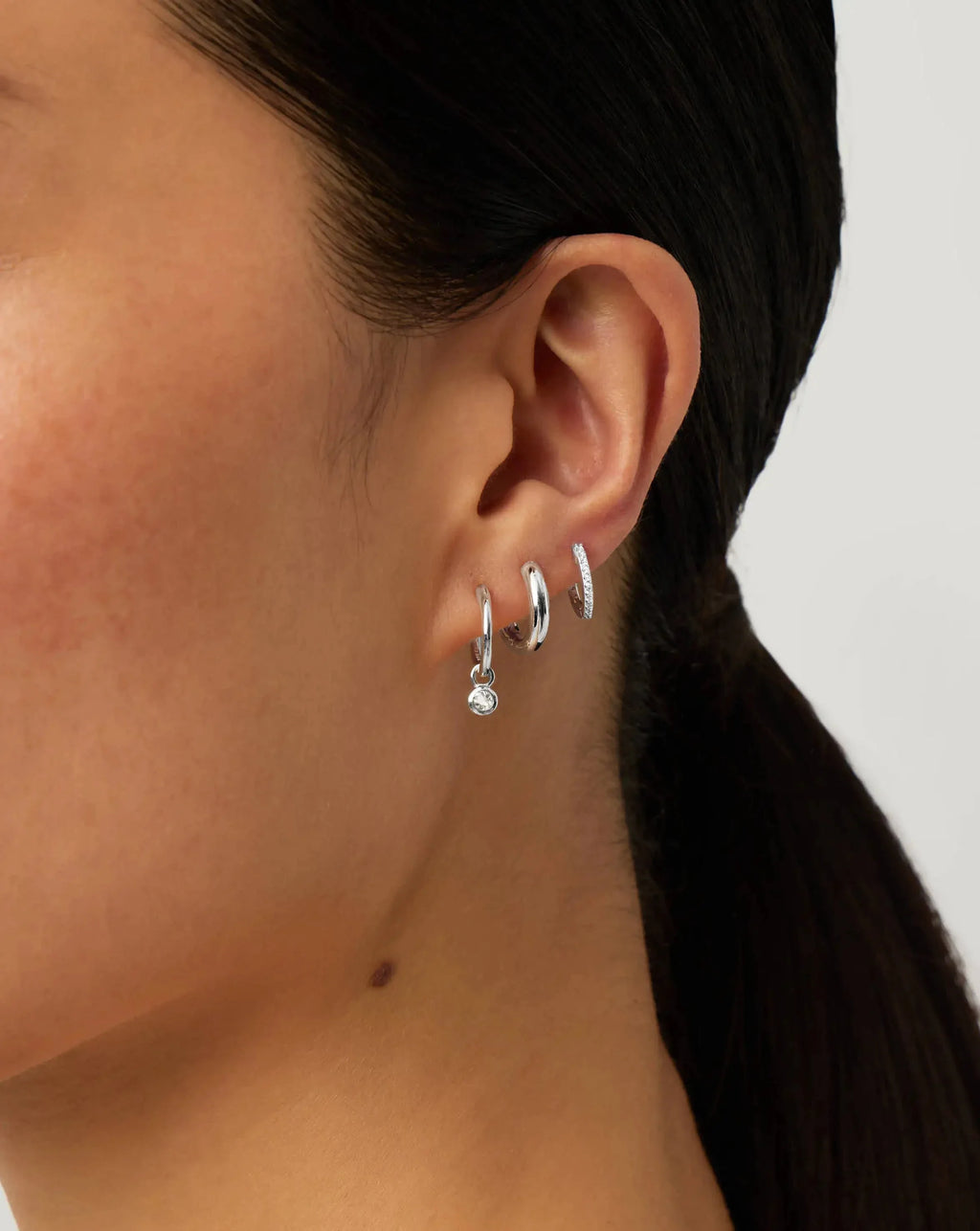 April Birthstone Mini Charm Hoop Earrings | Silver Plated/Crystal