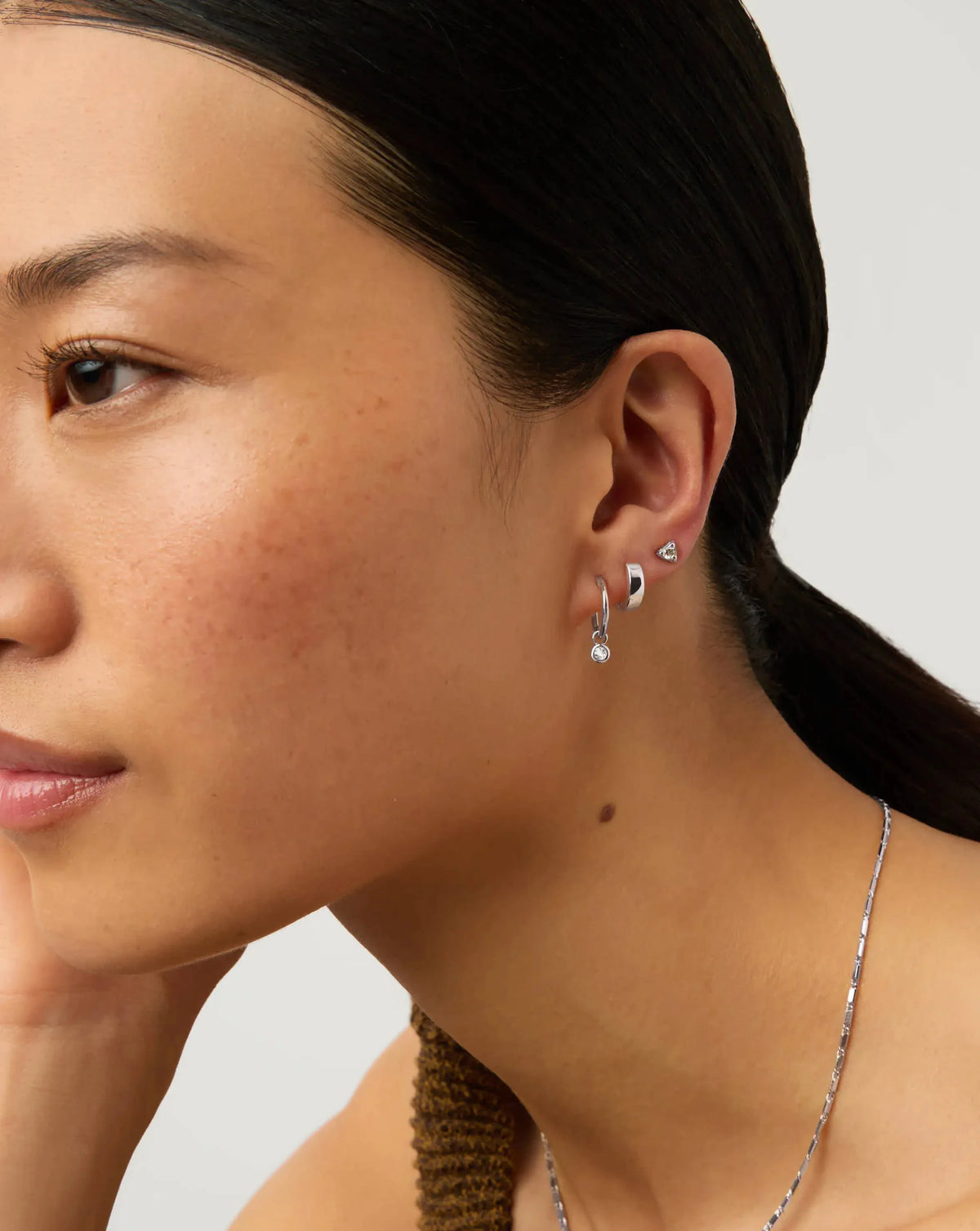 April Birthstone Mini Charm Hoop Earrings | Silver Plated/Crystal