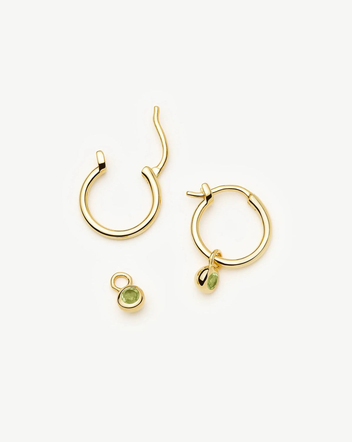 August Birthstone Mini Charm Hoop Earrings | 18ct Gold Plated/Peridot