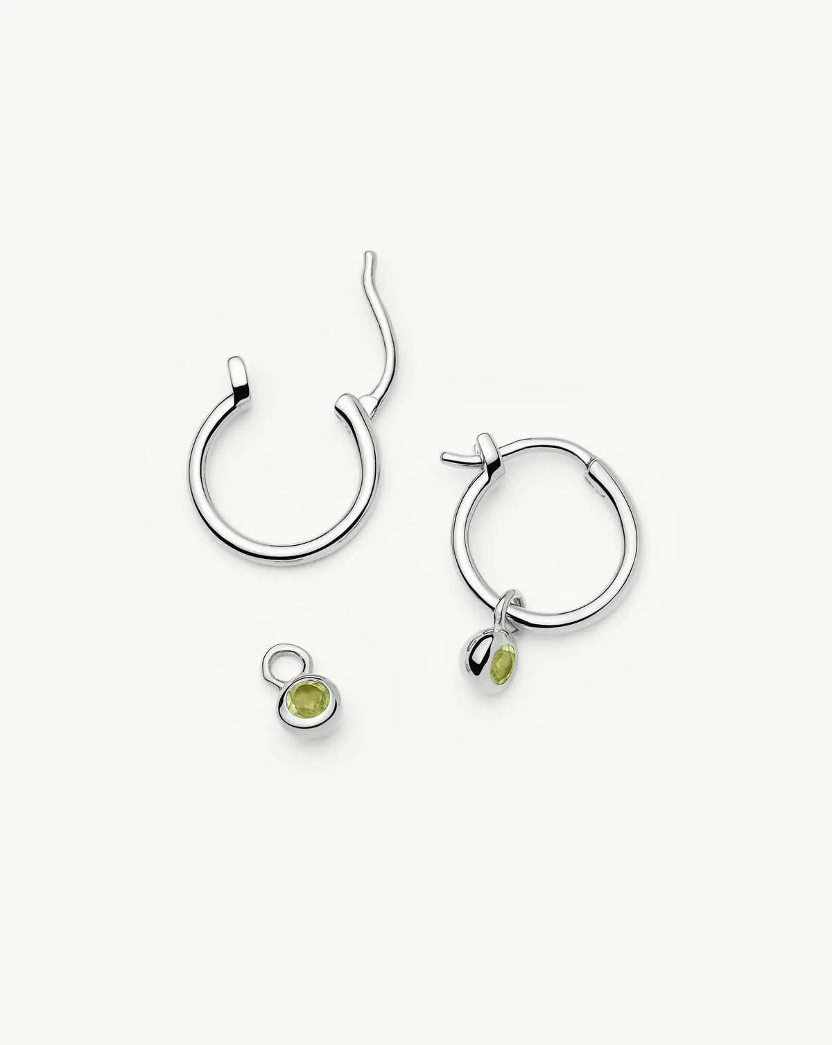 August Birthstone Mini Charm Hoop Earrings | Silver Plated/Peridot