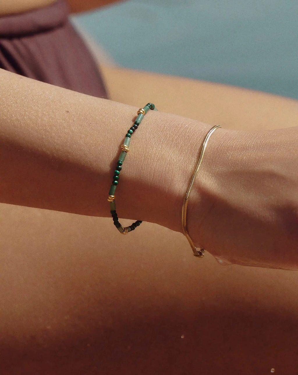 Beaded Gemstone Bracelet | 18ct Gold Plated/Mojito Green