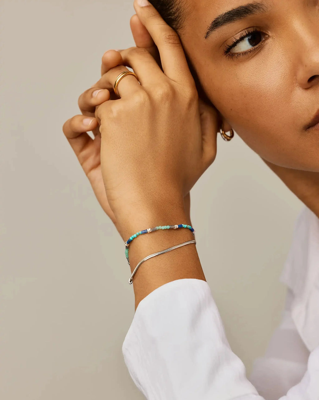 Beaded Gemstone Bracelet | Silver Plated/Lagoon Blue