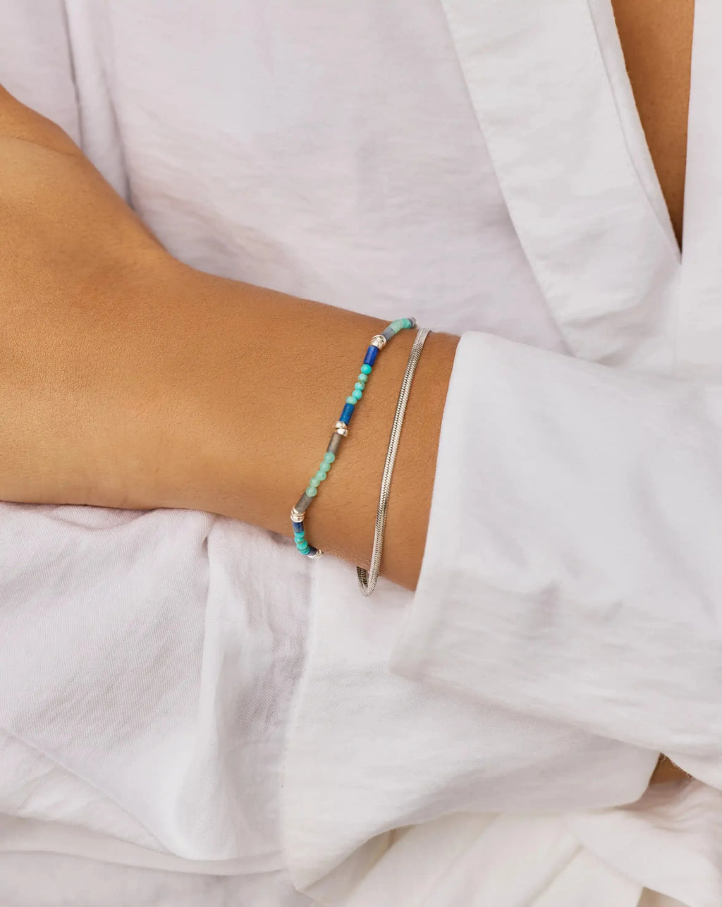 Beaded Gemstone Bracelet | Silver Plated/Lagoon Blue