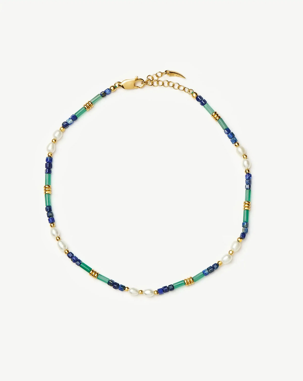 Beaded Gemstone & Pearl Anklet | 18ct Gold Plated/Lagoon Blue