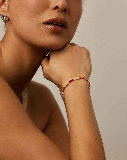 Beaded Gemstone & Pearl Bracelet | 18ct Gold Plated/Paloma Pink