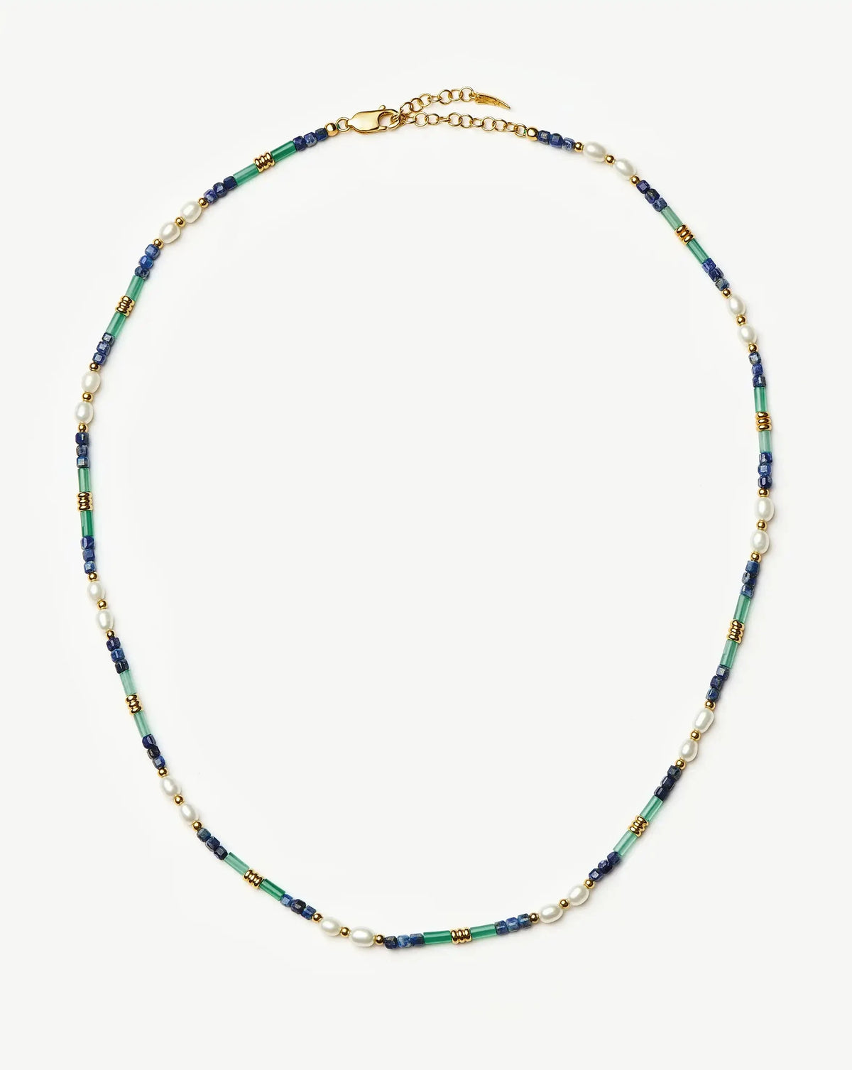 Beaded Gemstone & Pearl Short Necklace | 18ct Gold Plated/Lagoon Blue