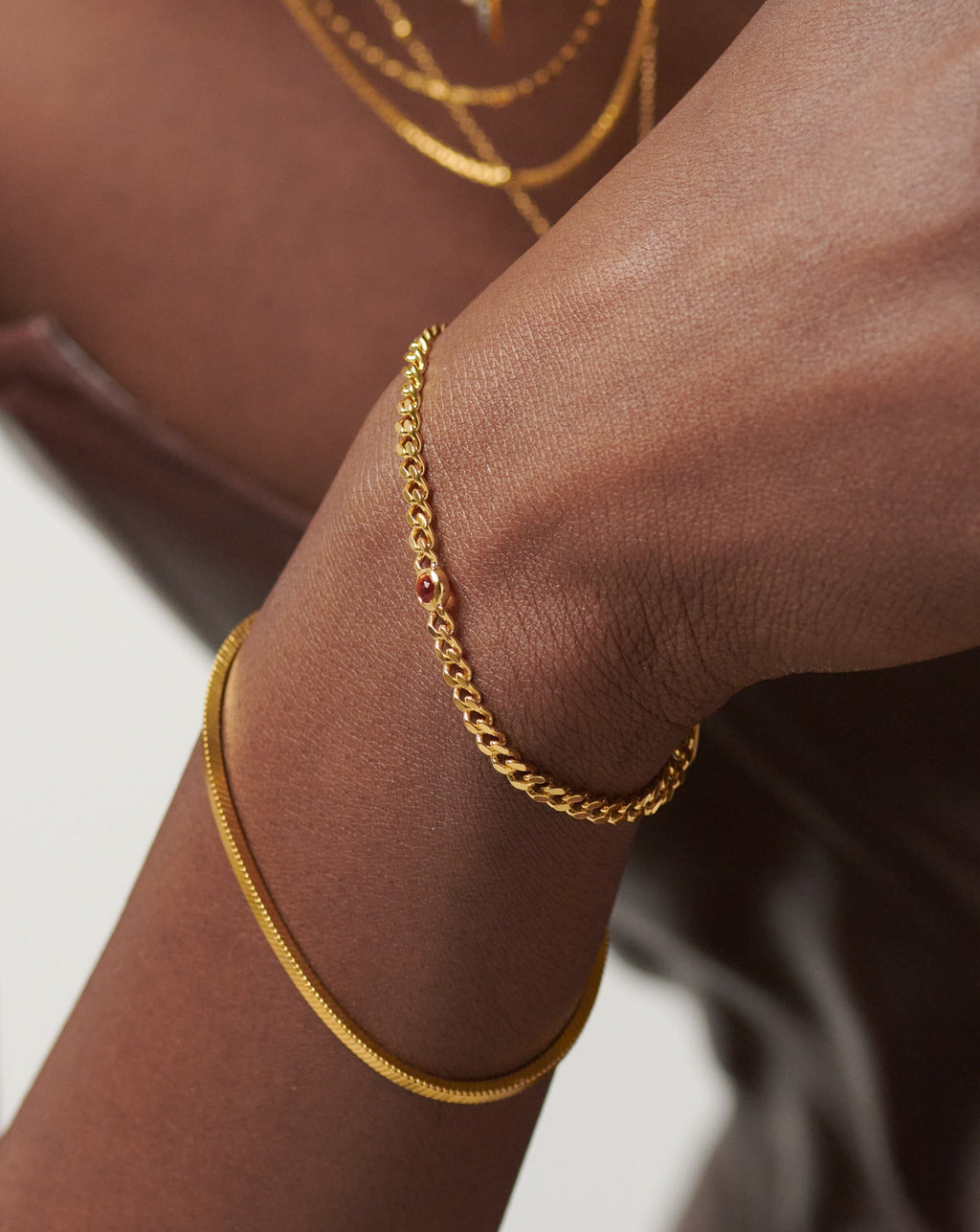 January Birthstone Chain Bracelet | 18ct Gold Plated Vermeil/Garnet