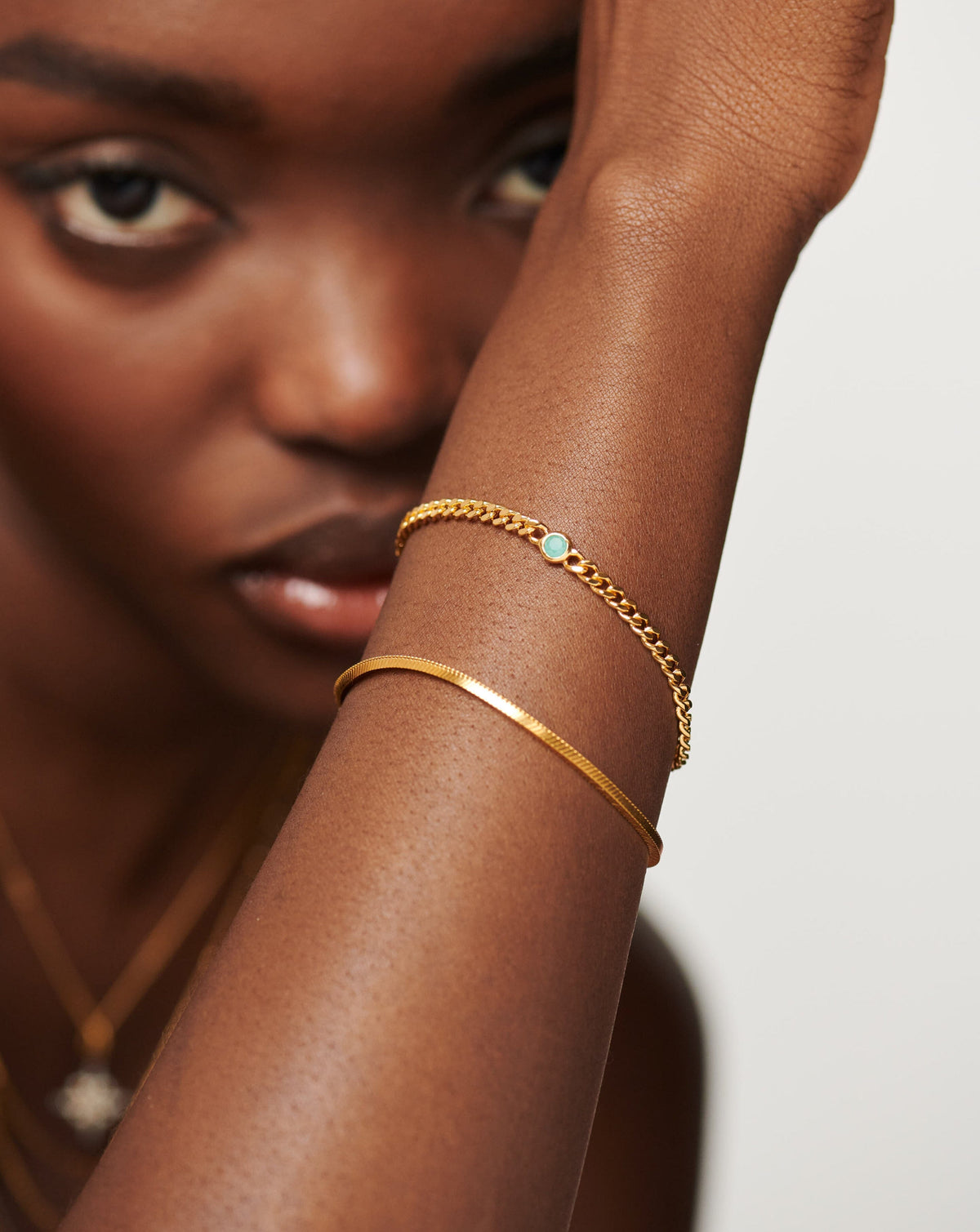 March Birthstone Chain Bracelet | 18ct Gold Plated Vermeil/Milky Aquamarine