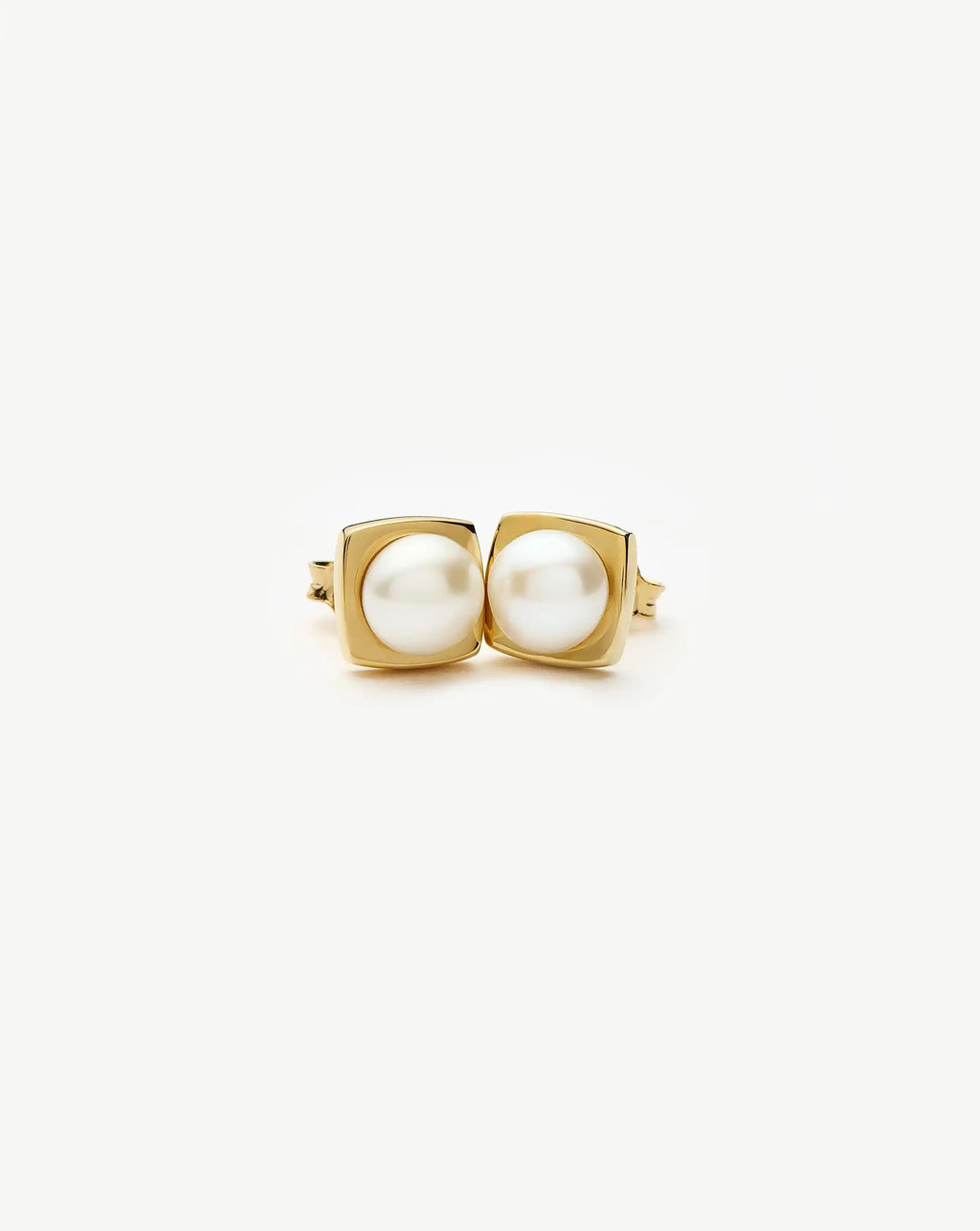 Button Pearl Square Stud Earrings | 18ct Gold Plated/Pearl