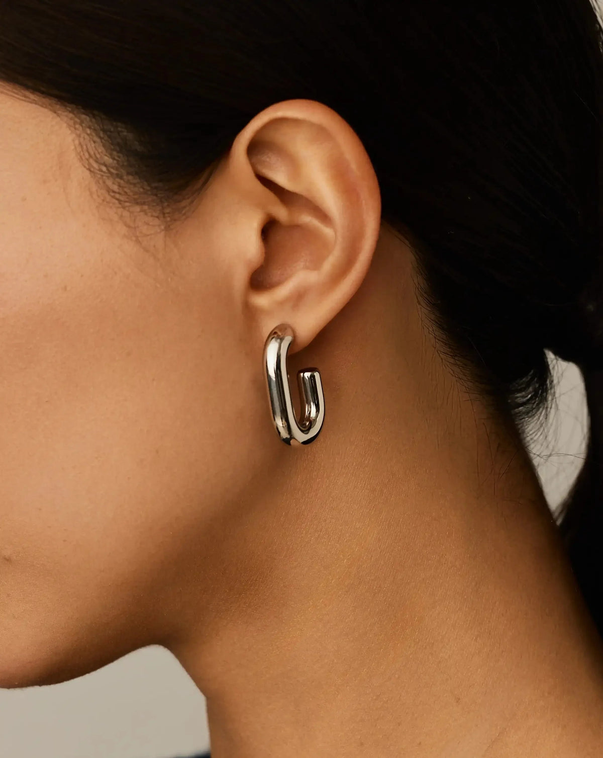 Chubby Oval Medium Hoop Earrings | Platinum Plated