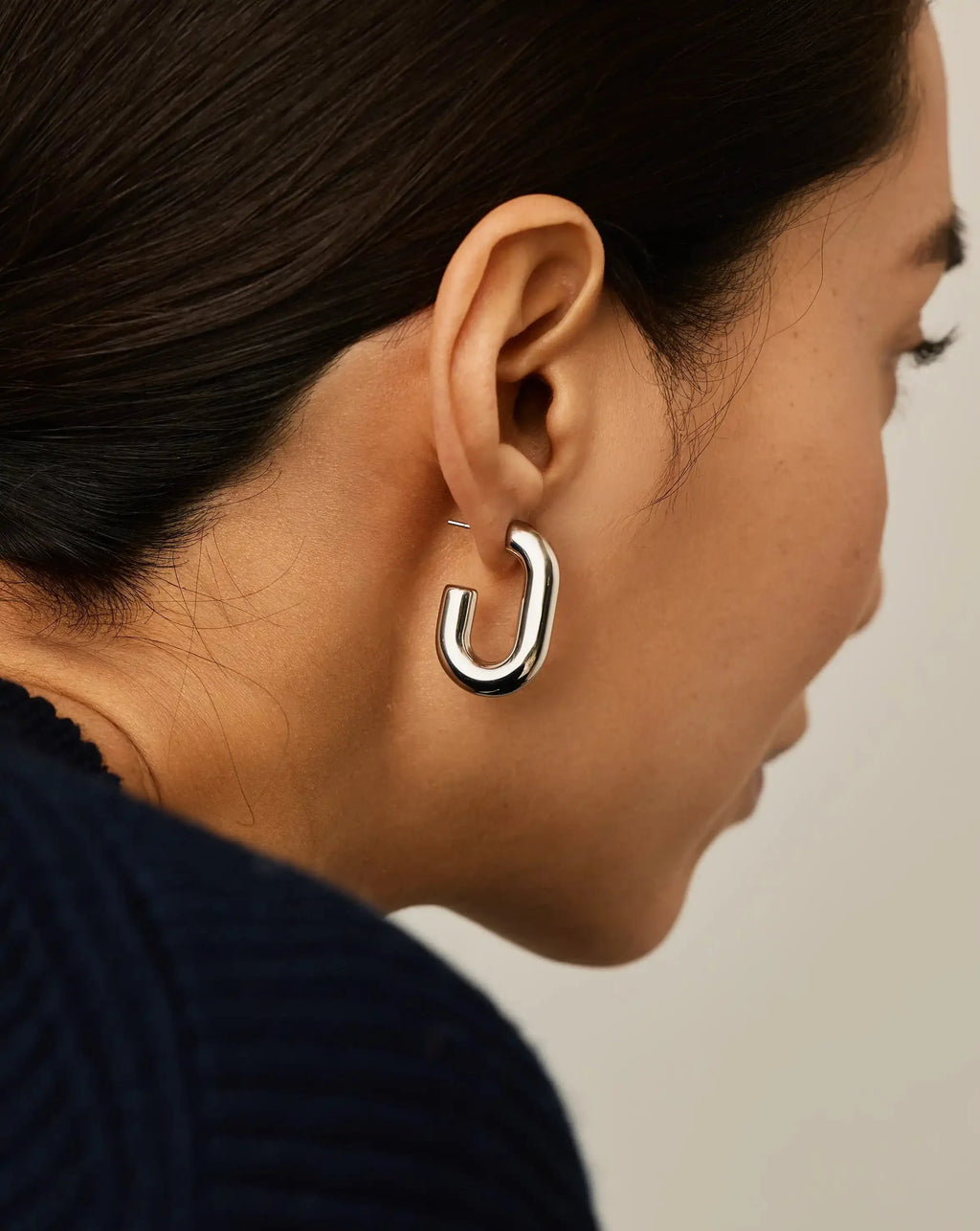 Chubby Oval Medium Hoop Earrings | Platinum Plated