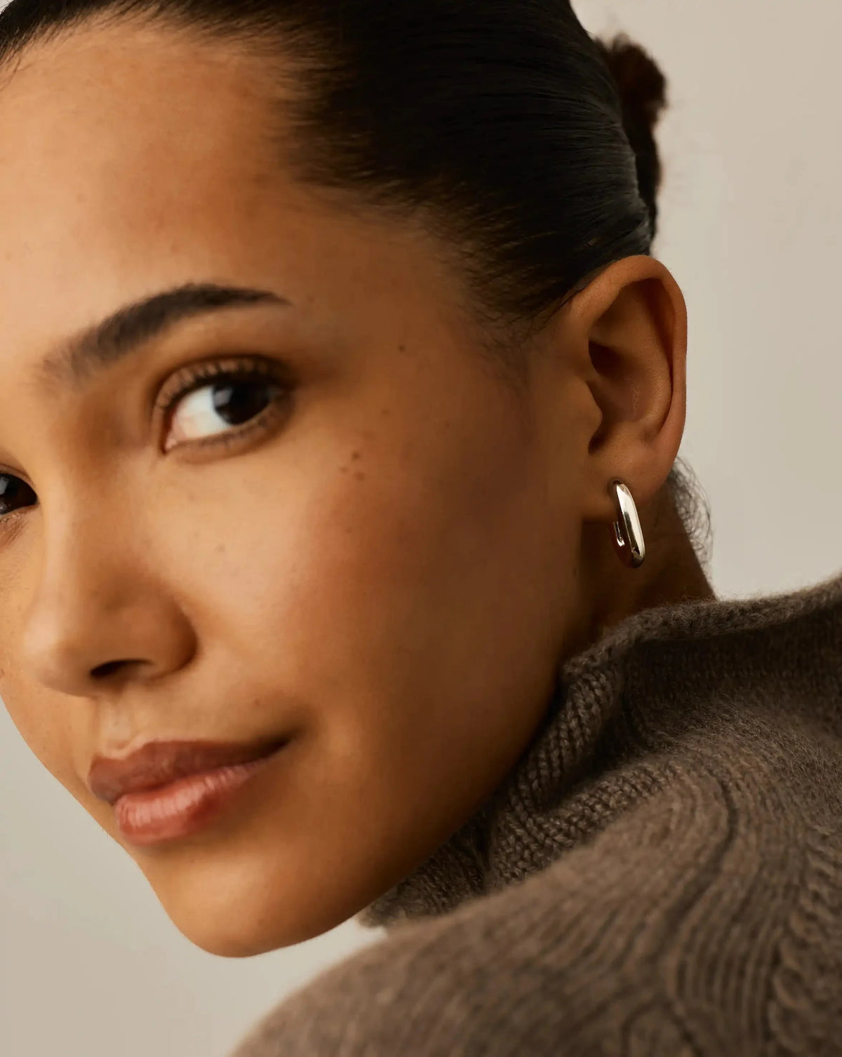 Chubby Oval Small Hoop Earrings | Platinum Plated
