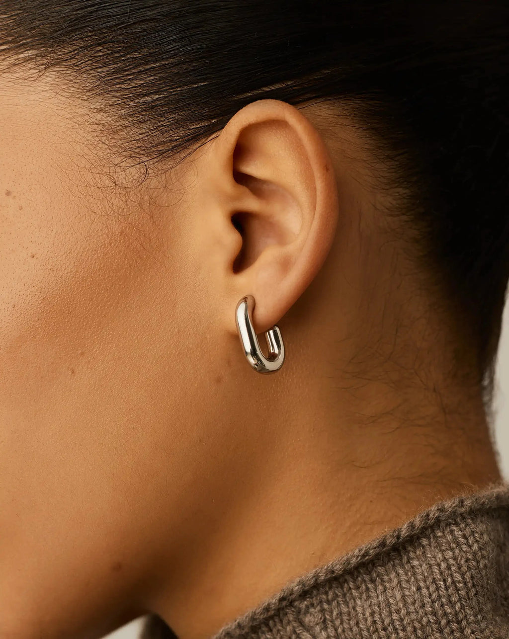 Chubby Oval Small Hoop Earrings | Platinum Plated