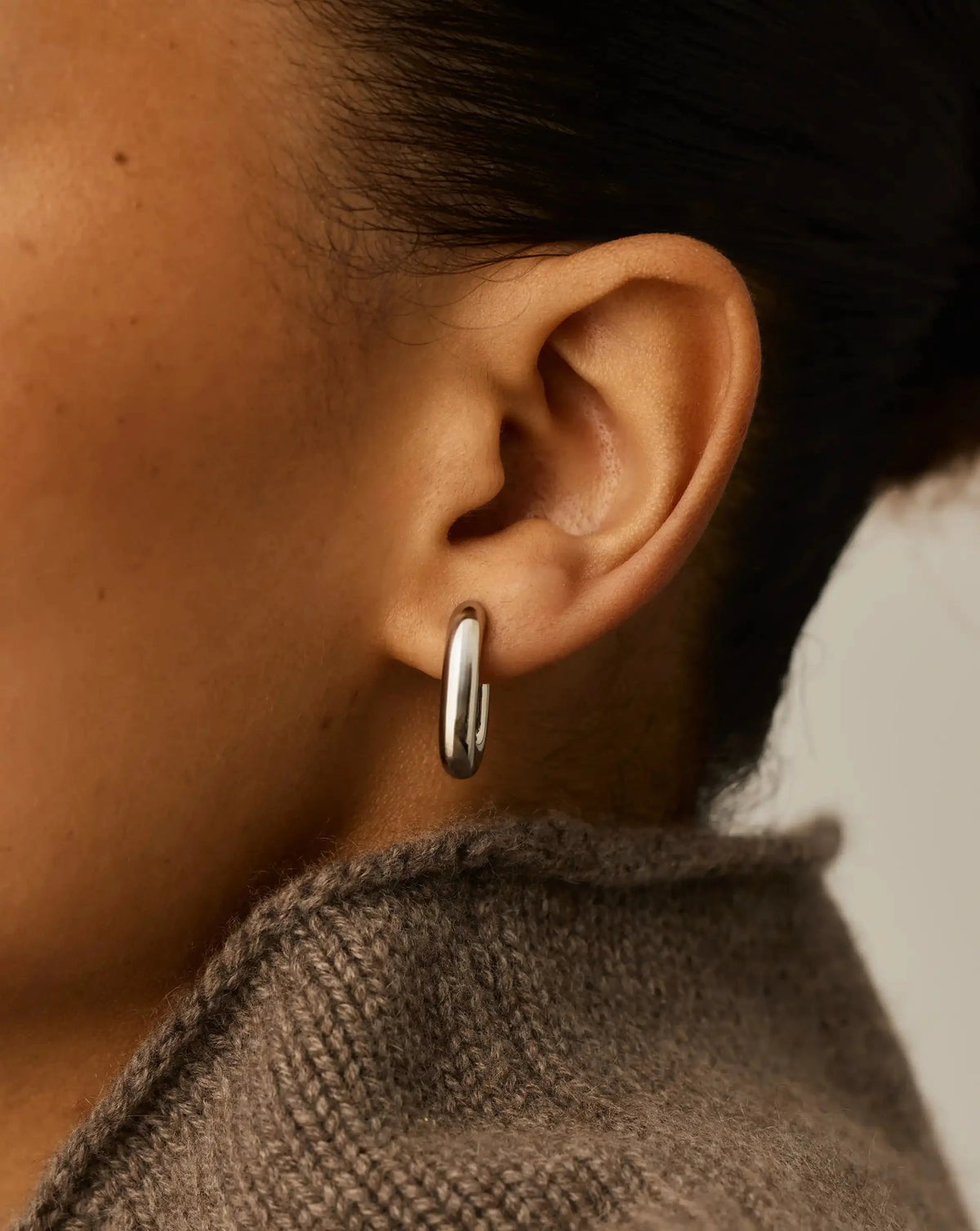 Chubby Oval Small Hoop Earrings | Platinum Plated