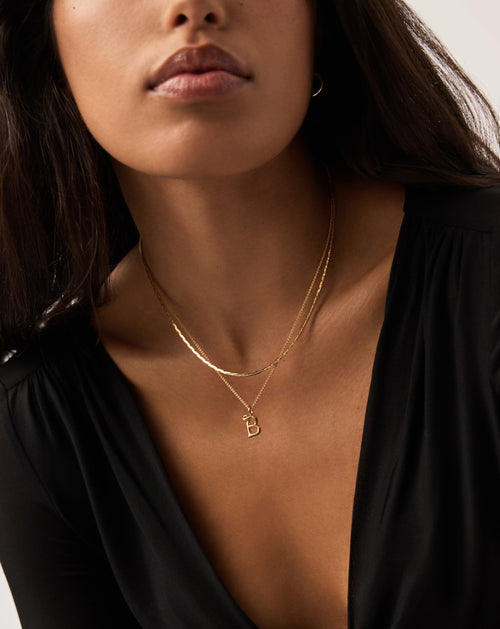 Curly Molten Mini Initial Necklace - B | 18ct Gold Vermeil