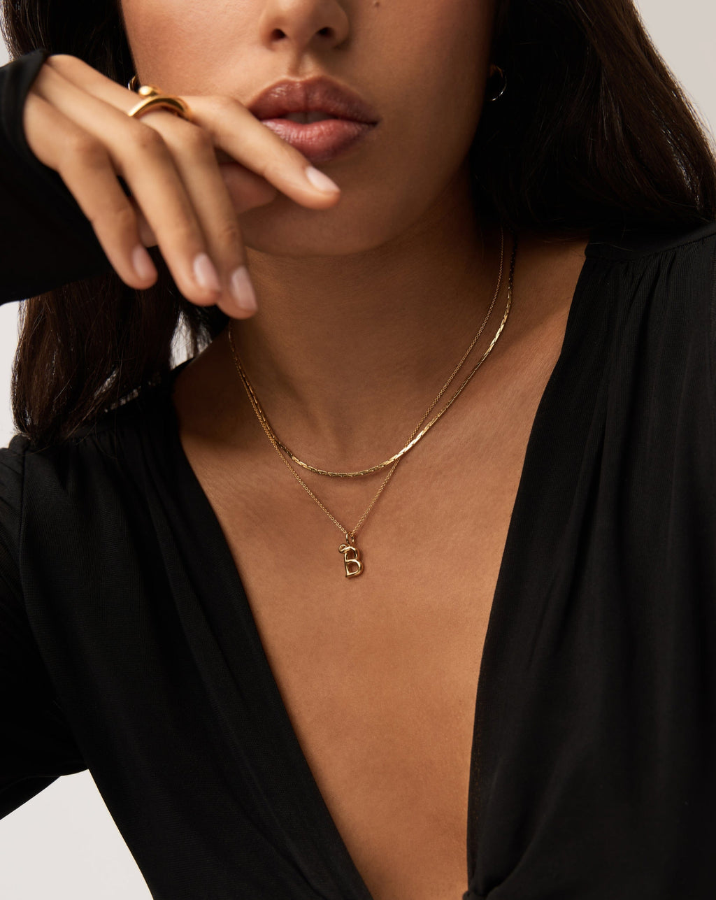 Curly Molten Mini Initial Necklace - B | 18ct Gold Vermeil