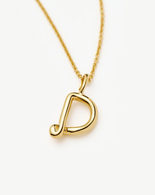 Curly Molten Mini Initial Necklace - D  | 18ct Gold Vermeil