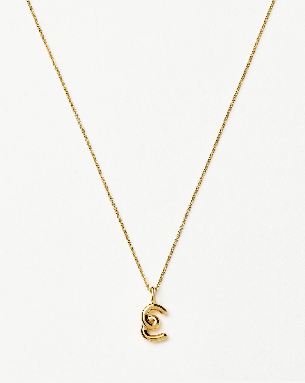Curly Molten Mini Initial Necklace - E | 18ct Gold Vermeil