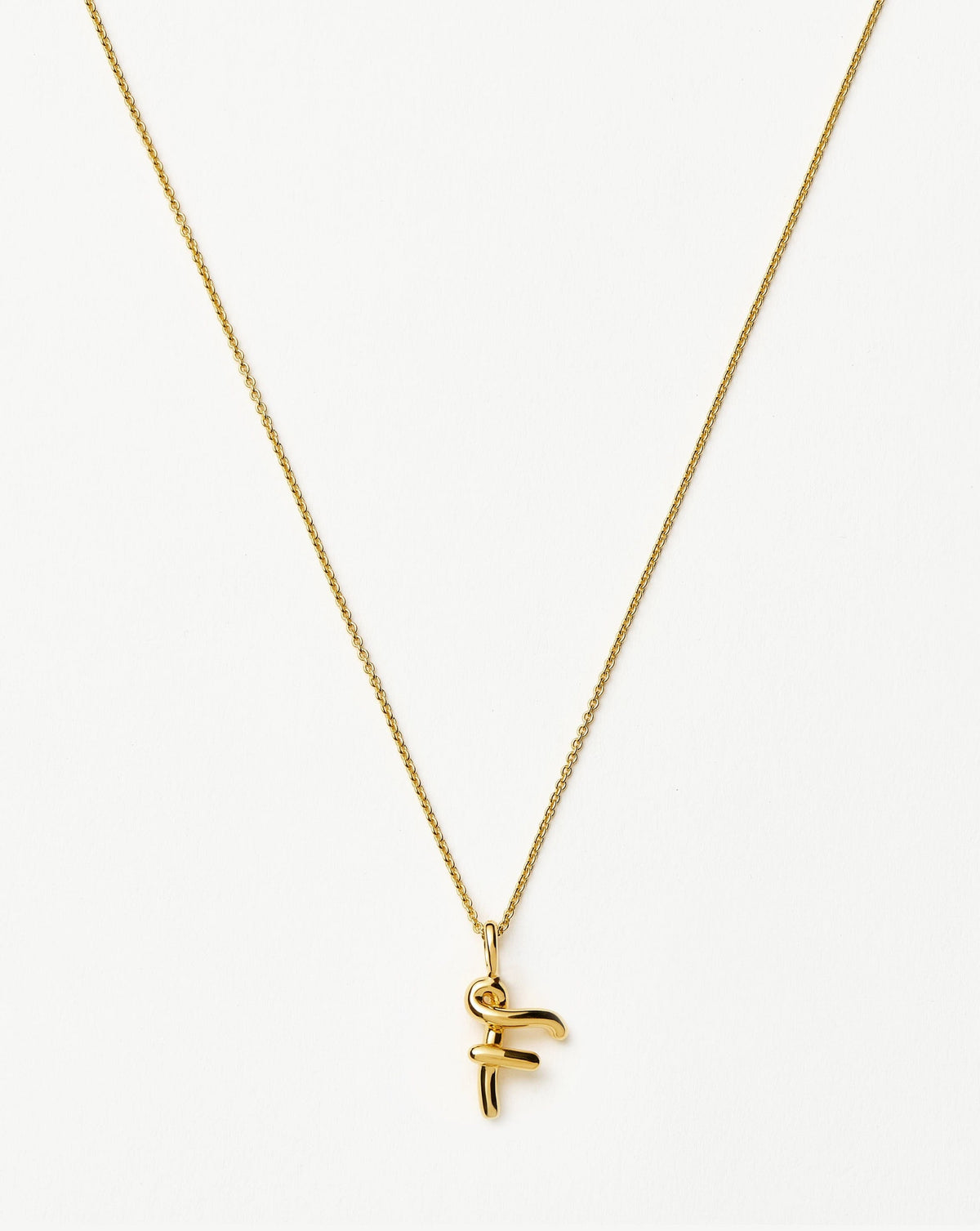 Curly Molten Mini Initial Necklace - F | 18ct Gold Vermeil