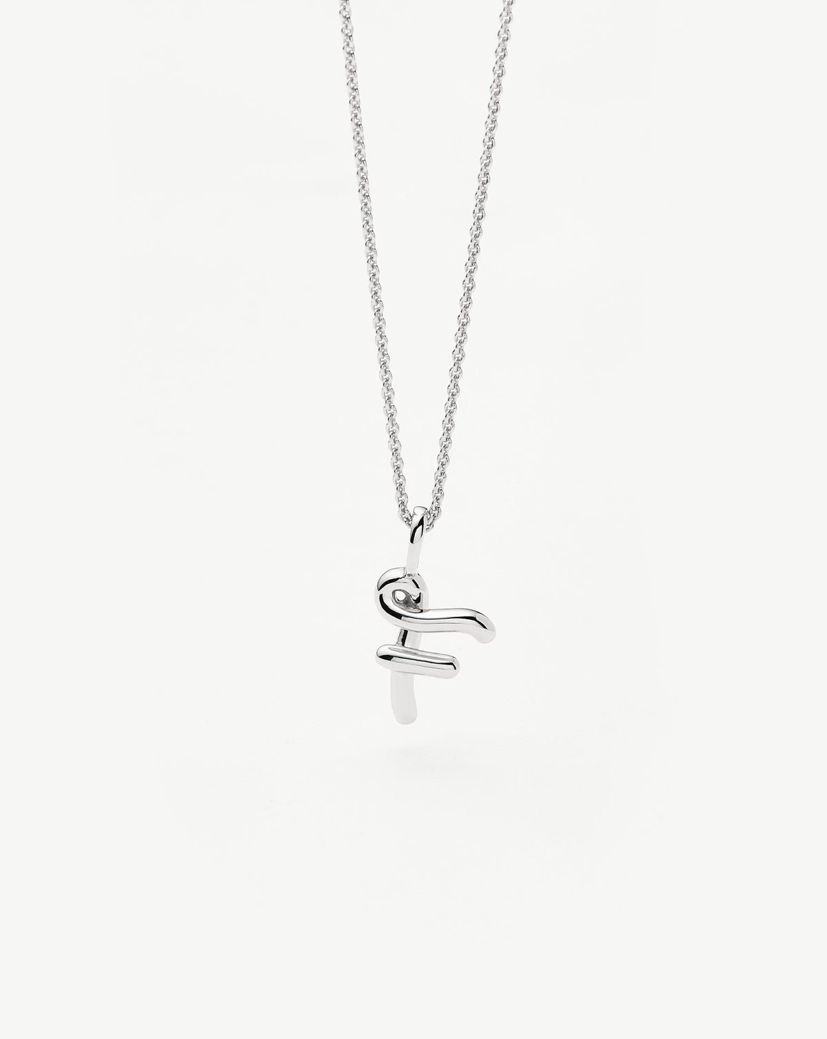 Curly Molten Mini Initial Necklace - F | Sterling Silver