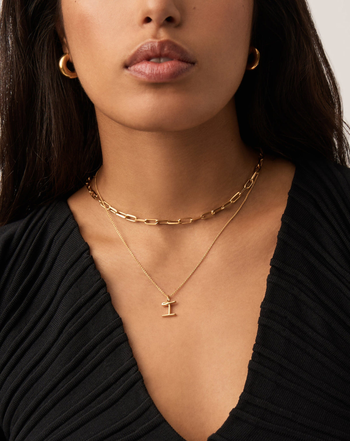 Curly Molten Mini Initial Necklace - I | 18ct Gold Vermeil
