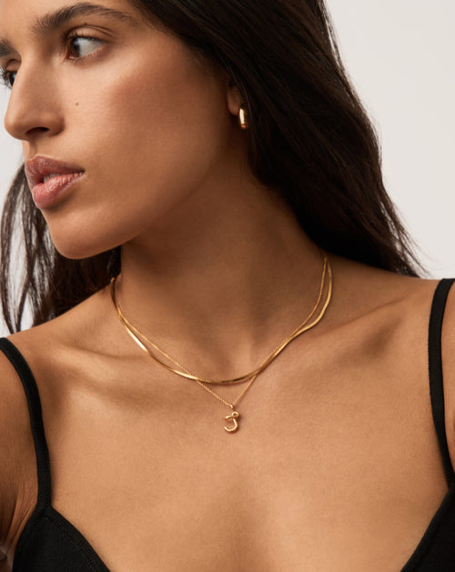 Curly Molten Mini Initial Necklace - J | 18ct Gold Vermeil