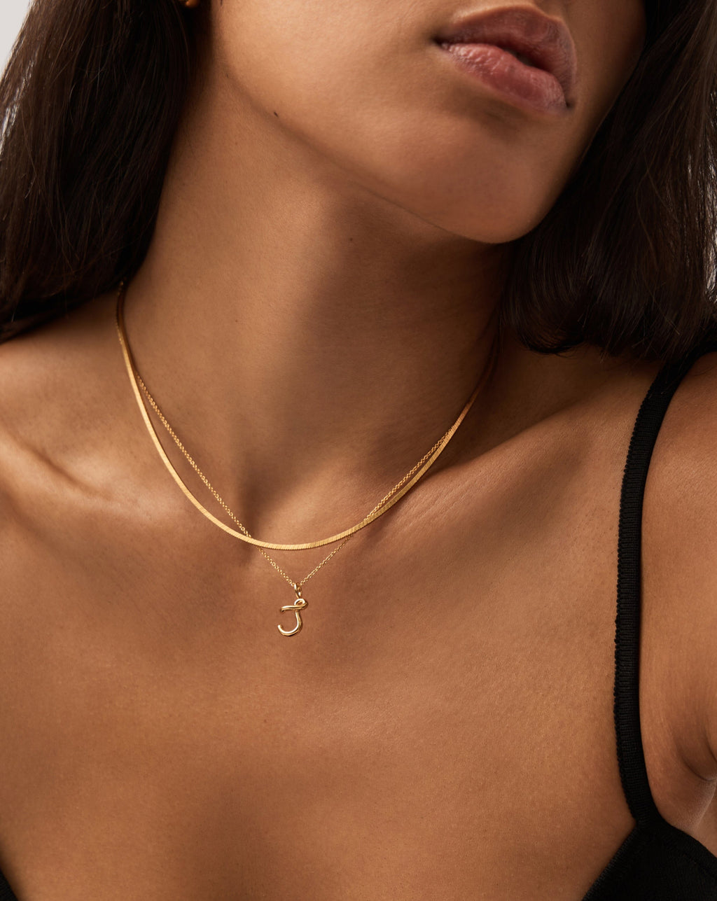 Curly Molten Mini Initial Necklace - J | 18ct Gold Vermeil