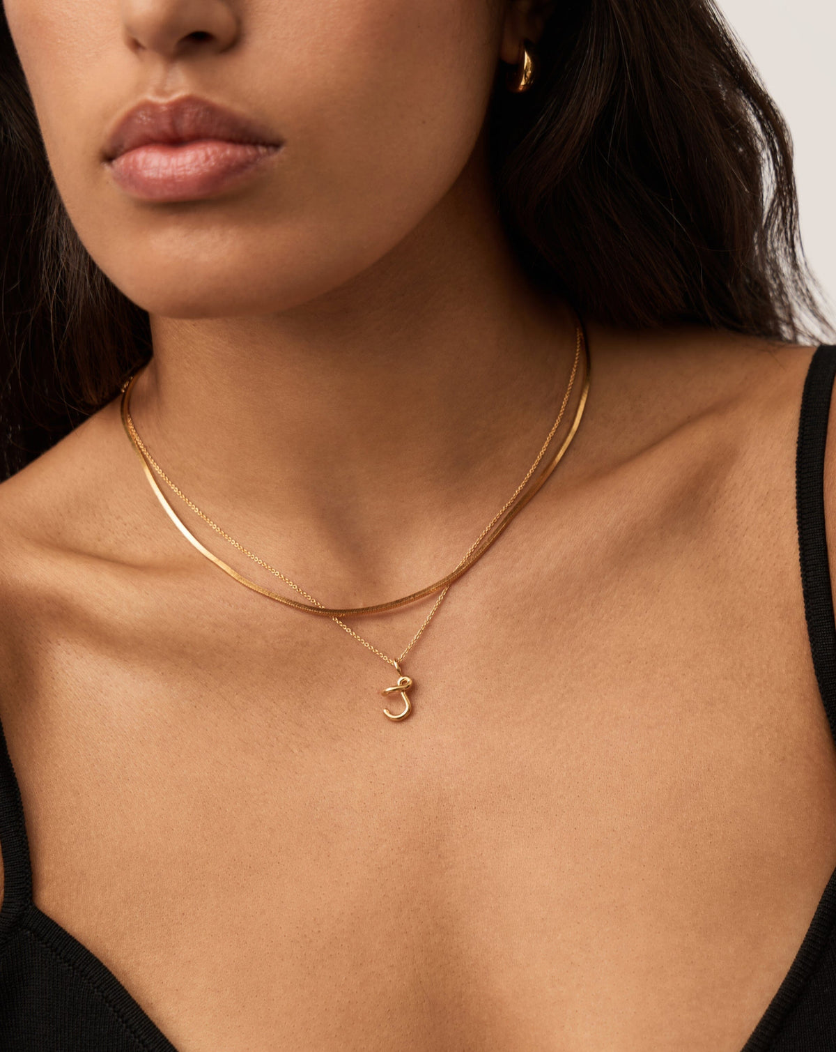 Curly Molten Mini Initial Necklace - J | 18ct Gold Vermeil