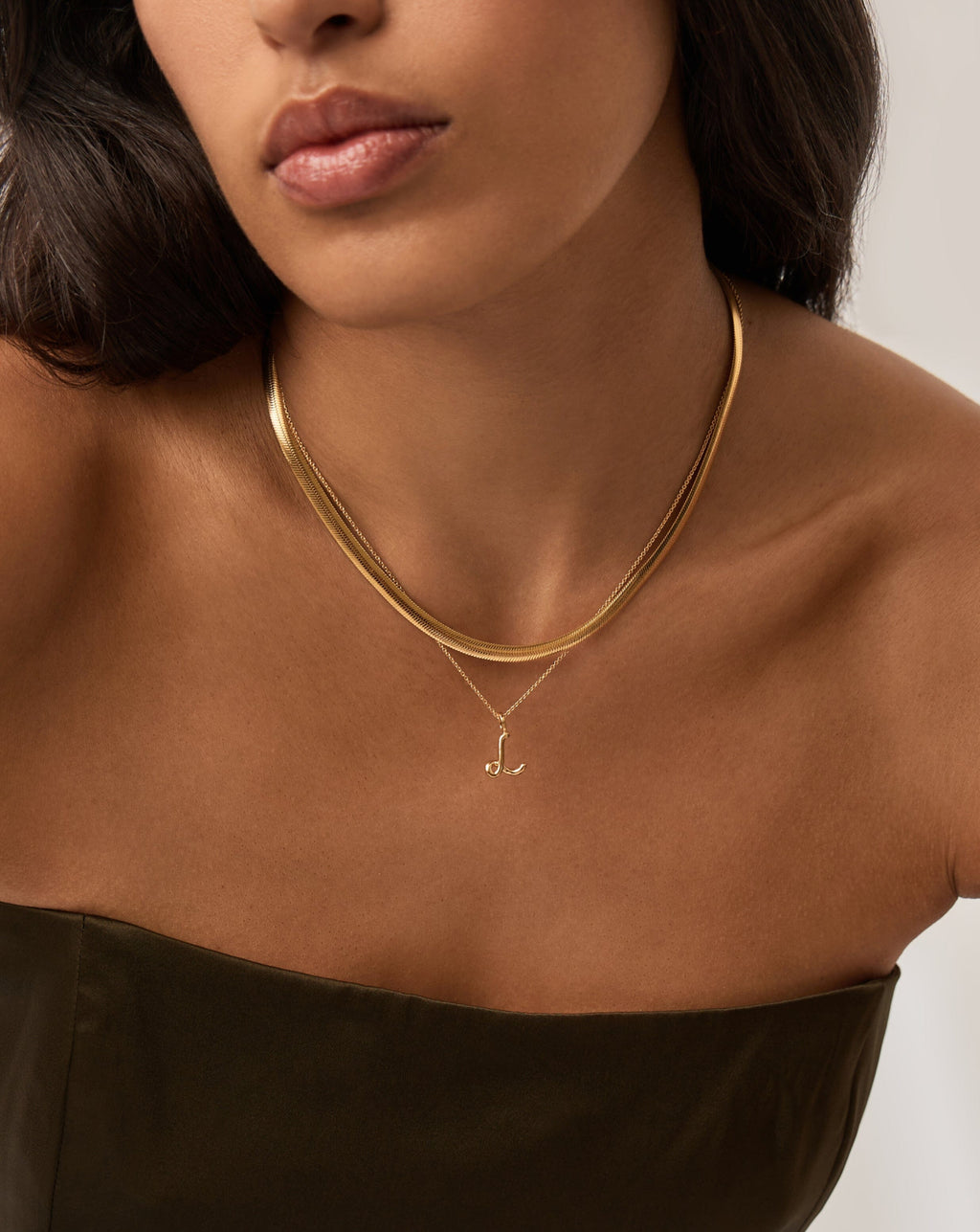 Curly Molten Mini Initial Necklace - L | 18ct Gold Vermeil