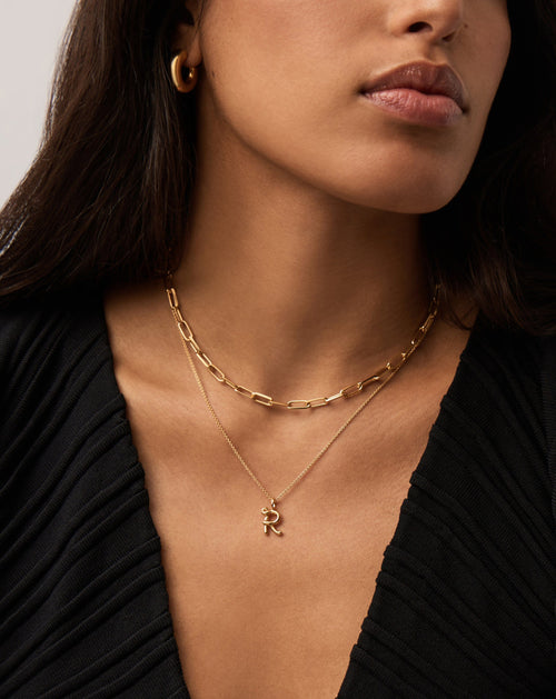 Curly Molten Mini Initial Necklace - R | 18ct Gold Vermeil