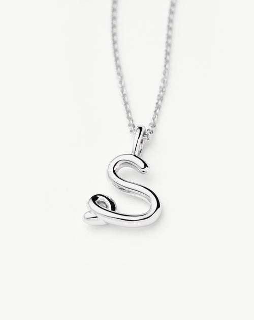 Curly Molten Mini Initial Necklace - S | Sterling Silver